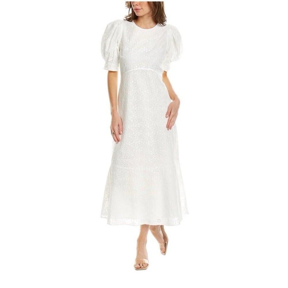 New Ted Baker Women's White Midi Eyelet Jenaay Embroidered Dress Size 5
